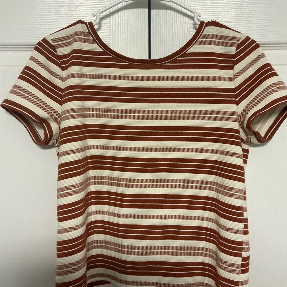 LOFT Dark Orange and Cream Striped Short Sleeve Tee